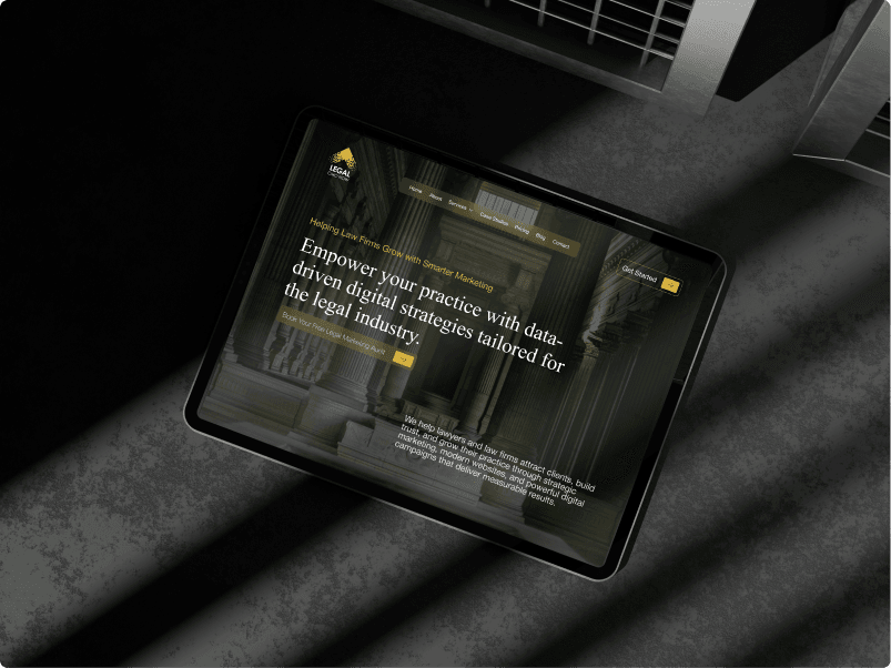 Tablet displaying legal services website